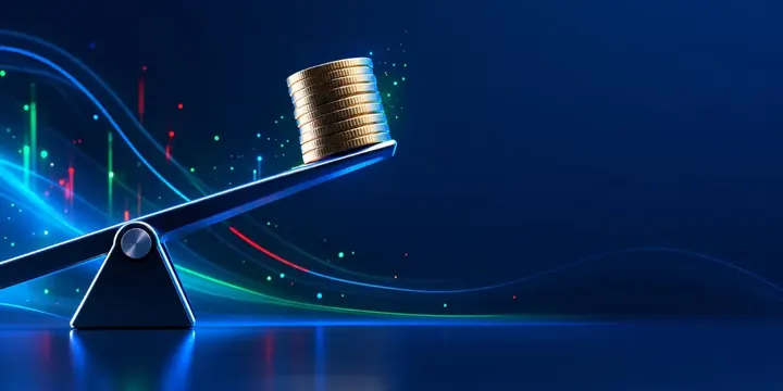 Precision lever lifting a stack of coins clean minimal composition