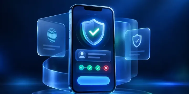 Phone showing a verification screen with a shield icon