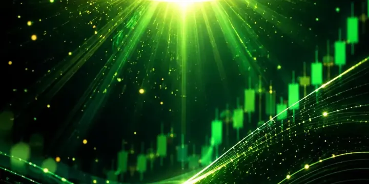 Golden bell with light rays at the moment of market open