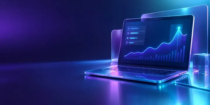 Laptop displaying an earnings report chart with a highlighted spike